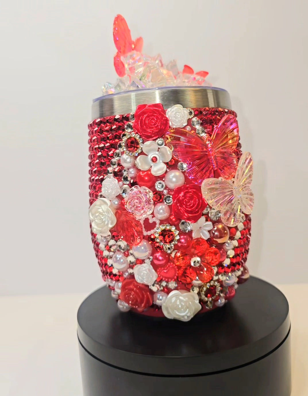 Crimson Butterfly Garden – Luxury Rhinestone Tumbler