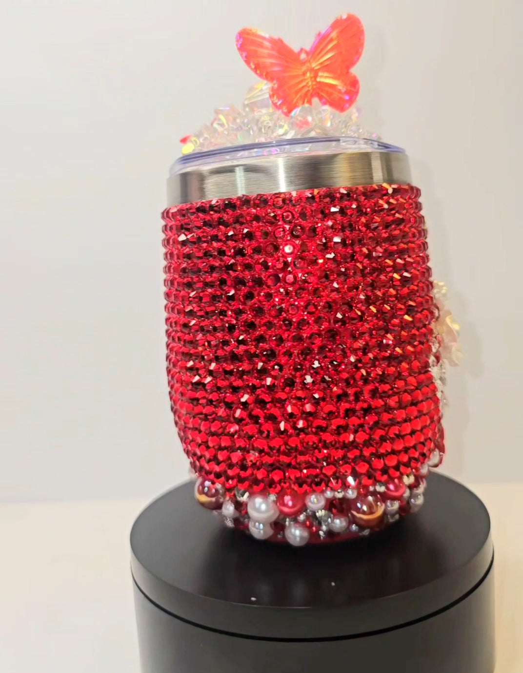 Crimson Butterfly Garden – Luxury Rhinestone Tumbler