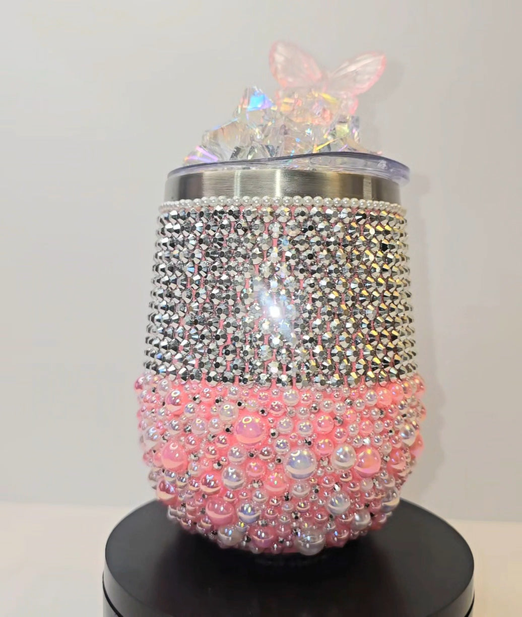 Blush Pearl Statement Wine Tumbler – Collectible Hand-Embellished Drinkable Art