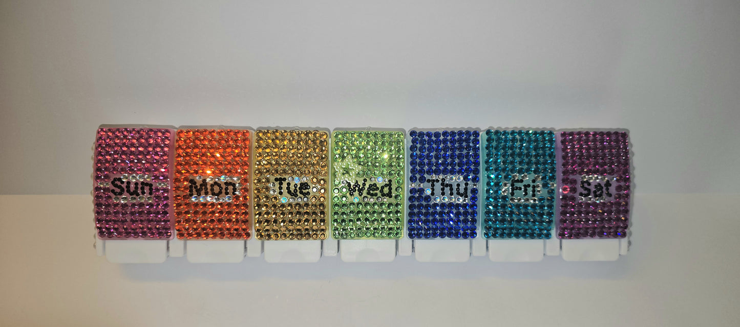 Rhinestone 7-Day Pill Organizer – Handmade Sparkle Weekly Medicine Case