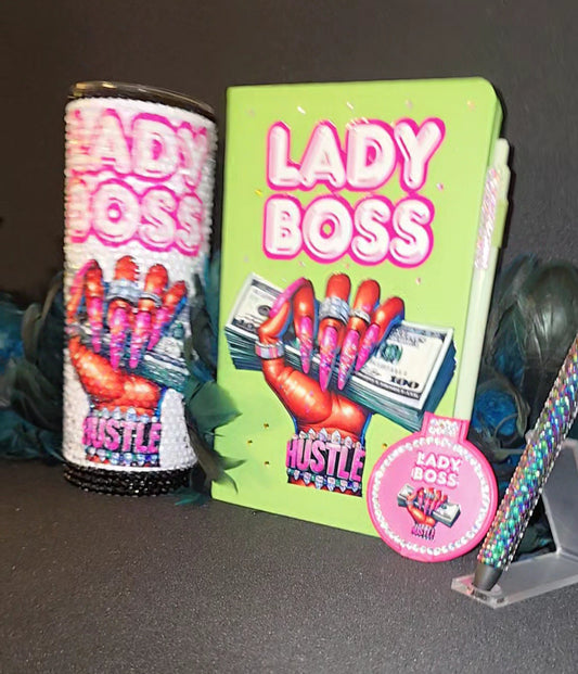 Glam Set-Lady Boss Rhinestone Tumbler, Bedazzled Journal & Pen